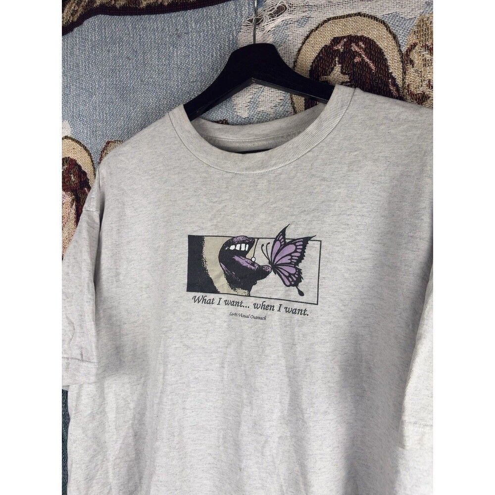 Aeon Flux Style Box Logo Tee T-Shirt Grey Large MTV Butterfly Sci Fi